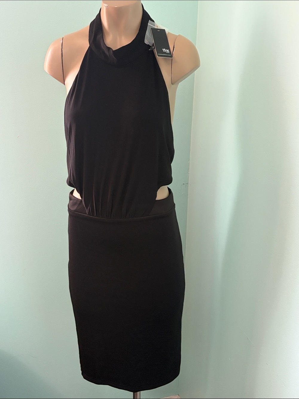 TFNC Black Strapless-Look Cutout Bodycon Dress
